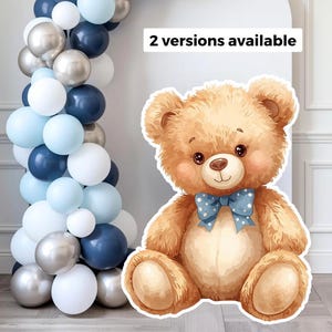 Recorte decorativo grande de ursinho bebê, tema floresta, decoração de aniversário em aquarela, adereço para festa com ursinho, decoração de fundo grande para imprimir (digital)