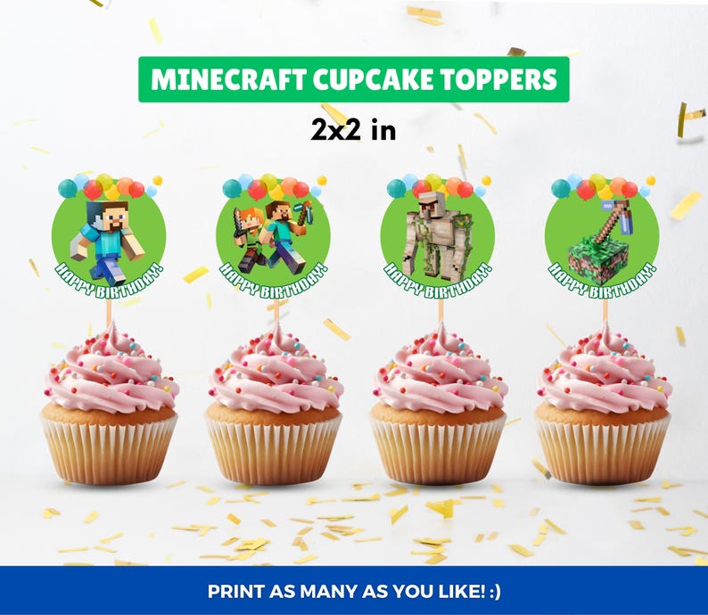 12 Minecraft Cupcake Topper Printable Minecrafter Creeper Birthday ...