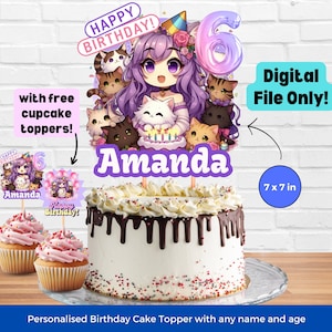 Personalize Aphmau Cake Topper for Girl Customizable Cat Girl Cake Topper Birthday Meemeow Cake Topper Printable Cake Decoration Template