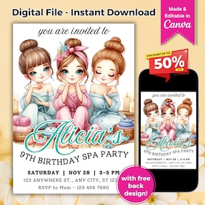 Spa Party Birthday Invitation Editable Template Spa Birthday Party Invite Printable Glam Pamper Tween Girl Manicure Pedicure Birthday Evite