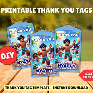Druckbare Blox Danke Tags Bearbeitbare Vorlage Angepasste DIY Dankeschön Tag Junge Pool Party Geburtstag Party Favor Sofort Download Datei