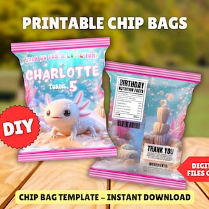 Axolotl Potato Chip Bag Editable Template DIY Personalized Custom Axolotl Gift Bag Under the Sea Axolotl Birthday Printable Instant Download