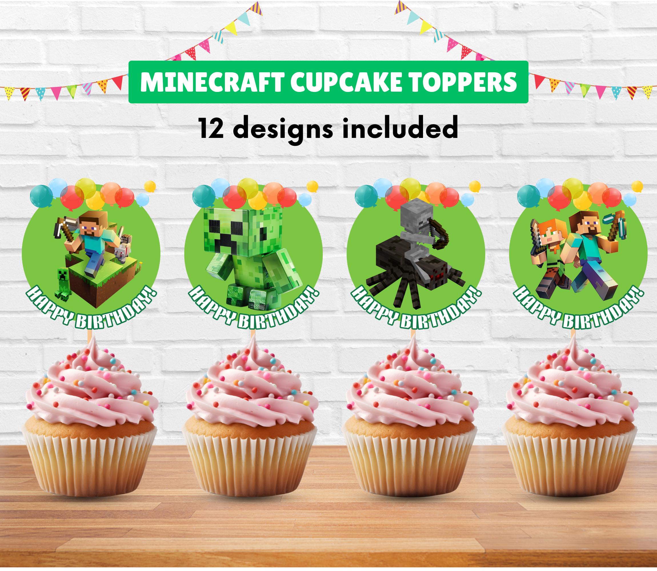 12 Minecraft Cupcake Topper Printable Minecrafter Creeper Birthday Cupcake Toppers for Print PNG ...