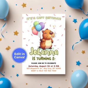 Editable Capybara Invitation Template Capy Birthday Invite Printable Capybara Party Kids Birthday Animal Party Rodent Theme Instant Download