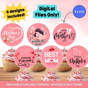 24 Cupcake Topper 'Best Mom Ever' | Rote Karton-Spieße | Für Muttertags-Party, Kuchen-Dekoration