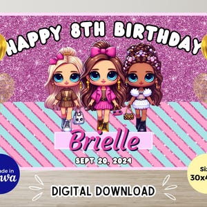 Little Doll Birthday Banner Fashion Girly Birthday Decorations Birthday Party Supplies Doll Theme Party Birthday Backdrop Doll Party Decor