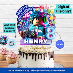 Personalized Blox Cake Topper for Boys Customizable Cake Topper Boy Birthday Roblox Cake Topper Printable for Cake Decor Template PNG