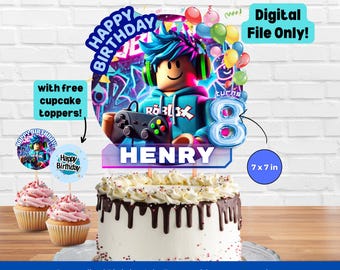 Personalized Blox Cake Topper for Boys Customizable Cake Topper Boy Birthday Roblox Cake Topper Printable for Cake Decor Template PNG