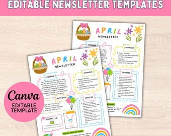 April Classroom Newsletter Teacher Editable Template, Printable Monthly School Easter Newsletter Classroom Decor