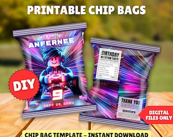 Blox Chip Bag Editable Template, Custom DIY Roblox Gamer Birthday Snack Wrapper, Printable Digital File, Instant Download