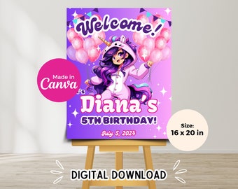 Unicorn Girl Birthday Welcome Sign, Aphmau Theme (16x20, Digital Download)