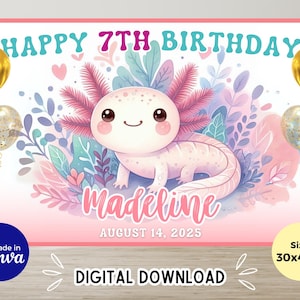 Axolotl Birthday Banner Editable Template Under the Sea Birthday Party Decorations Girl Party Supplies Axolotl Birthday Backdrop Party Decor