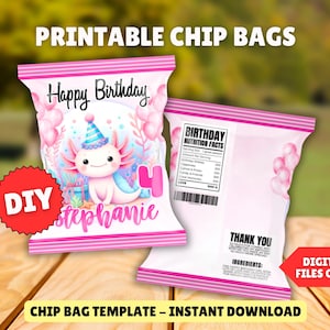 Printable Axolotl Potato Chip Bag Template DIY Personalized Axolotl Custom Chip Bag Under the Sea Axolotl Birthday Instant Download File