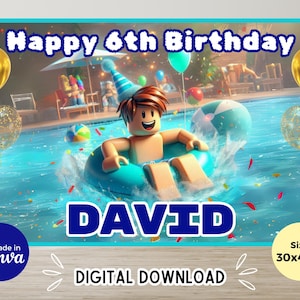 Editable Blox Birthday Banner Template Video Gamer Birthday Decorations Boy Party Supplies Pool Birthday Backdrop Roblox Theme Party Decor