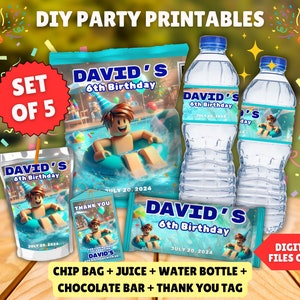 Angepasst Blox Junge Gamer Chip Tasche Juice Label Wasserflaschenetikett Pool Party Junge Geburtstag Danke Tags Schokolade Wrapper Digitale Datei Nur