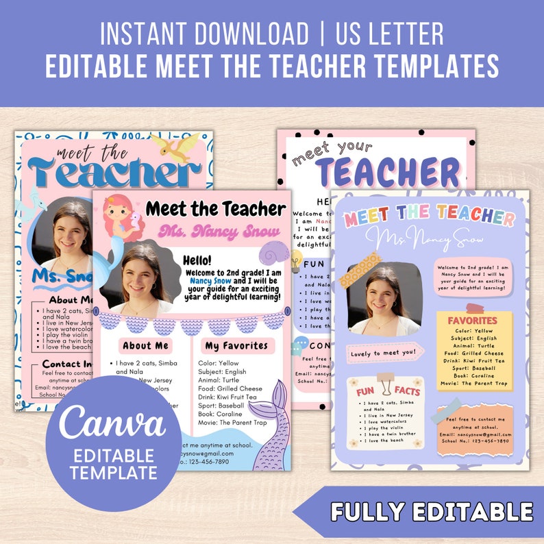 Meet the Teacher Editable Templates Bundle Printable Teacher Template ...