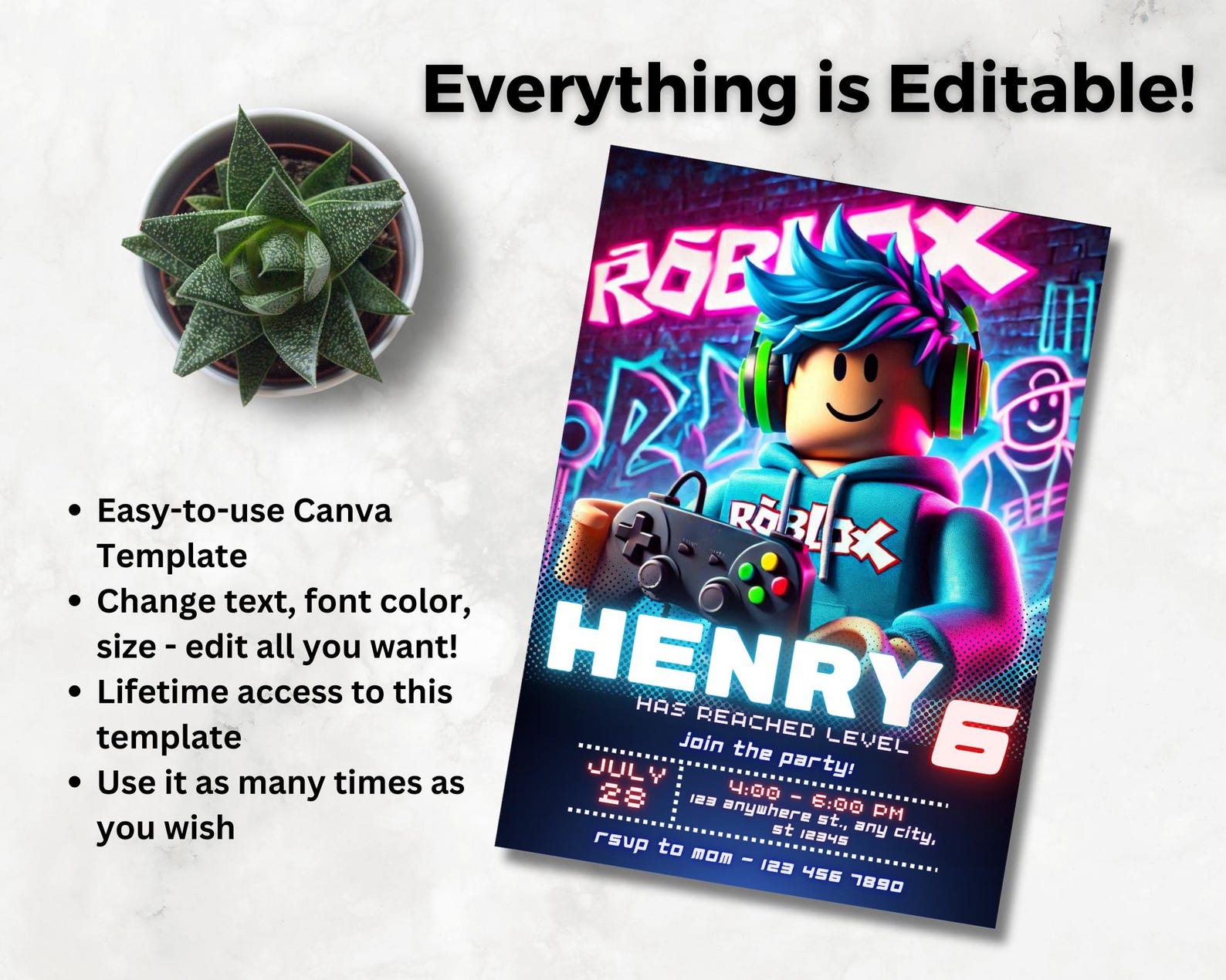 Editable Blox Boy Birthday Invitation Printable Template Birthday Party ...