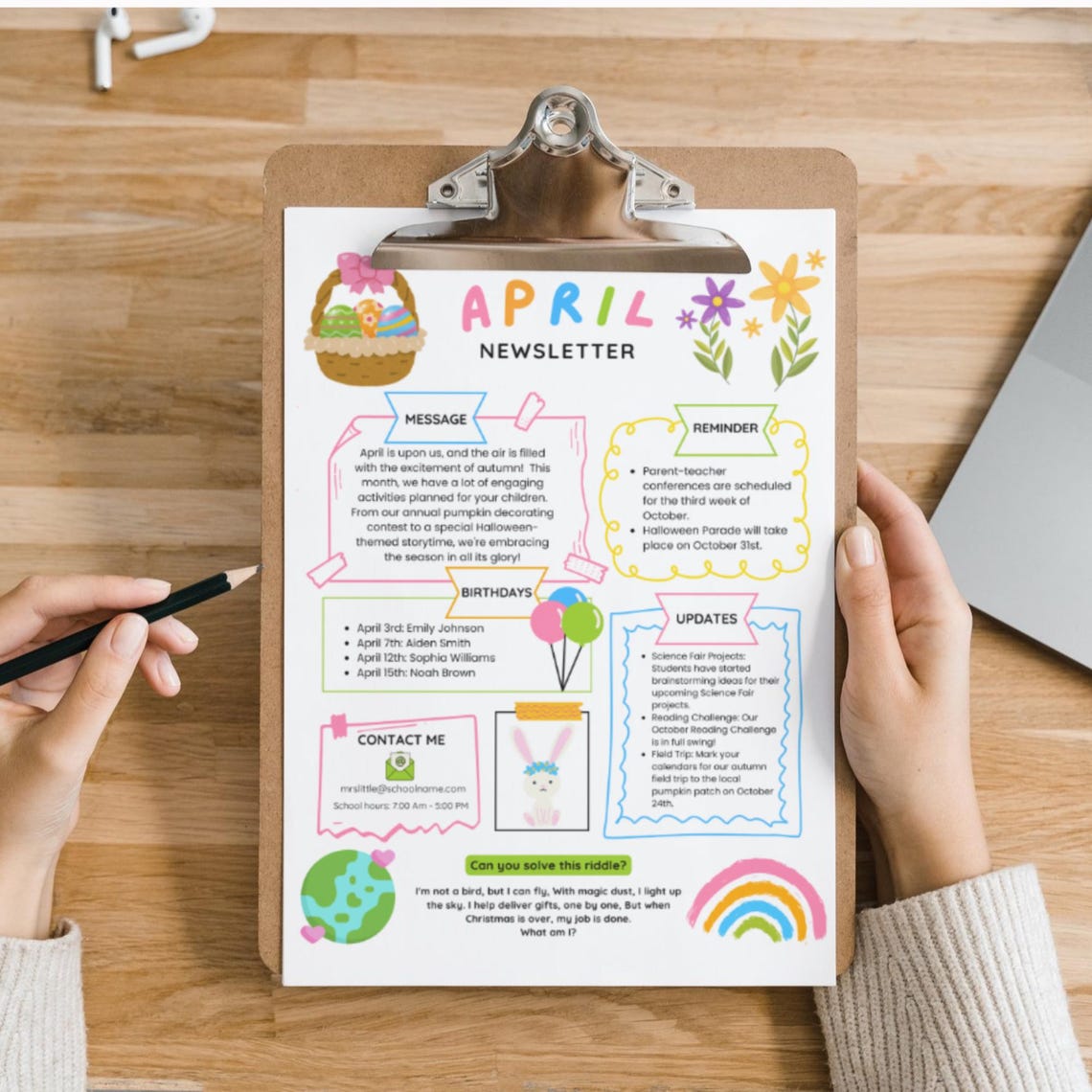 April Classroom Newsletter Teacher Editable Template, Printable Monthly ...