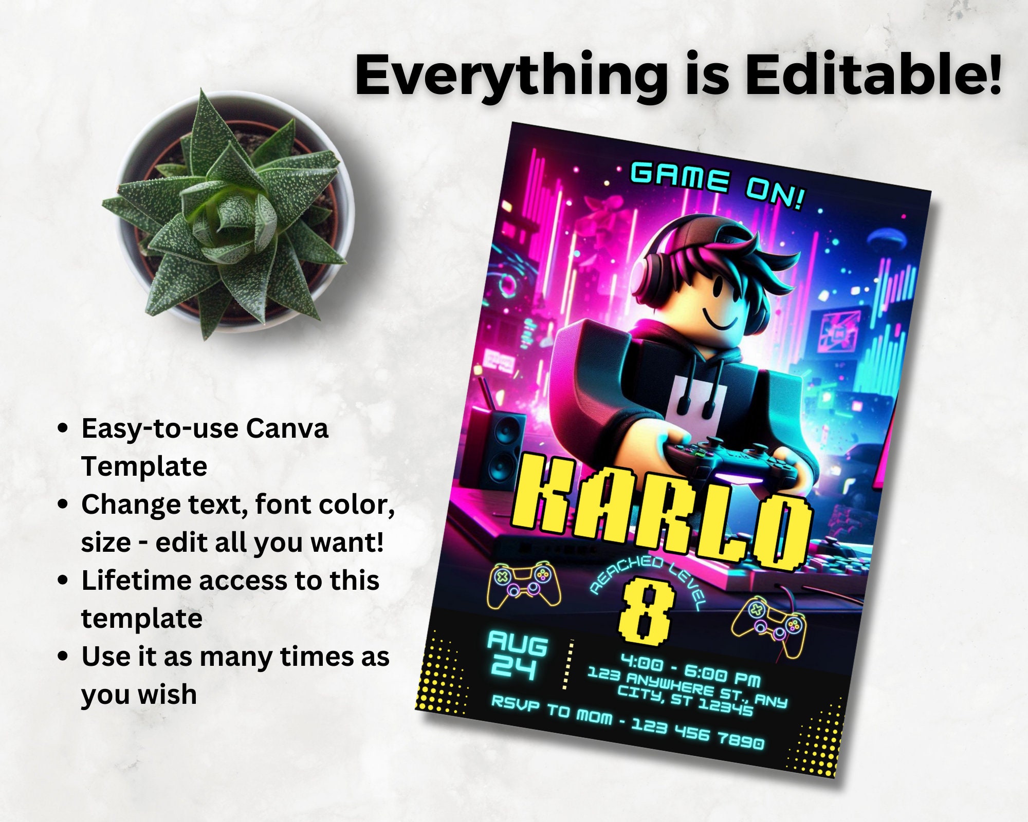 Roblox Boy Birthday Invitation Printable Roblox Gamer Birthday Party ...