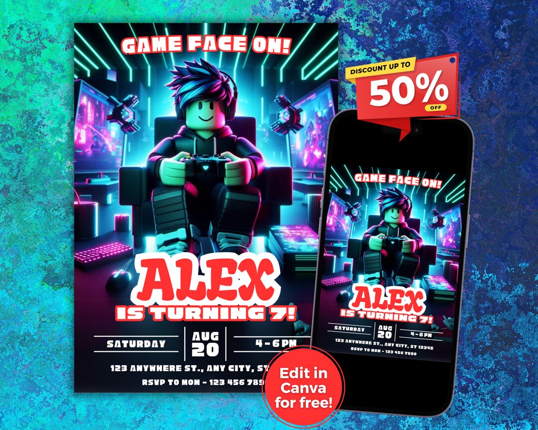 Roblox Boy Birthday Invitation Printable Roblox Gamer Birthday Boy ...