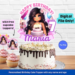 Personalized Blox Cake Topper for Girl Customizable Cake Topper Girly Birthday Roblox Cake Topper Printable Pink Cake Decor Template PNG