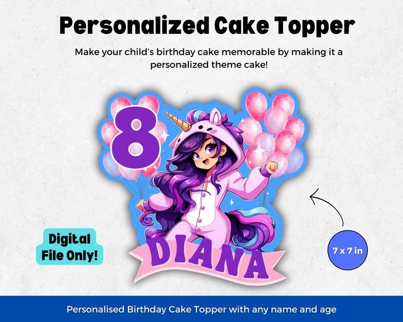 Personalize Aphmau Cake Topper for Girl Customizable Unicorn Girl Cake ...