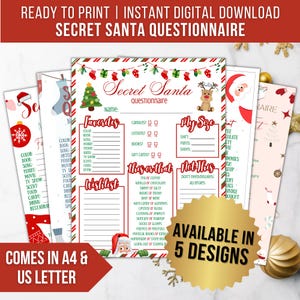 5 geheime Weihnachts Fragebögen Designs Bundle für Geschenk Börse Urlaub Wichtel Spaß Weihnachten Urlaub Party druckbar Büro Geschenk geben