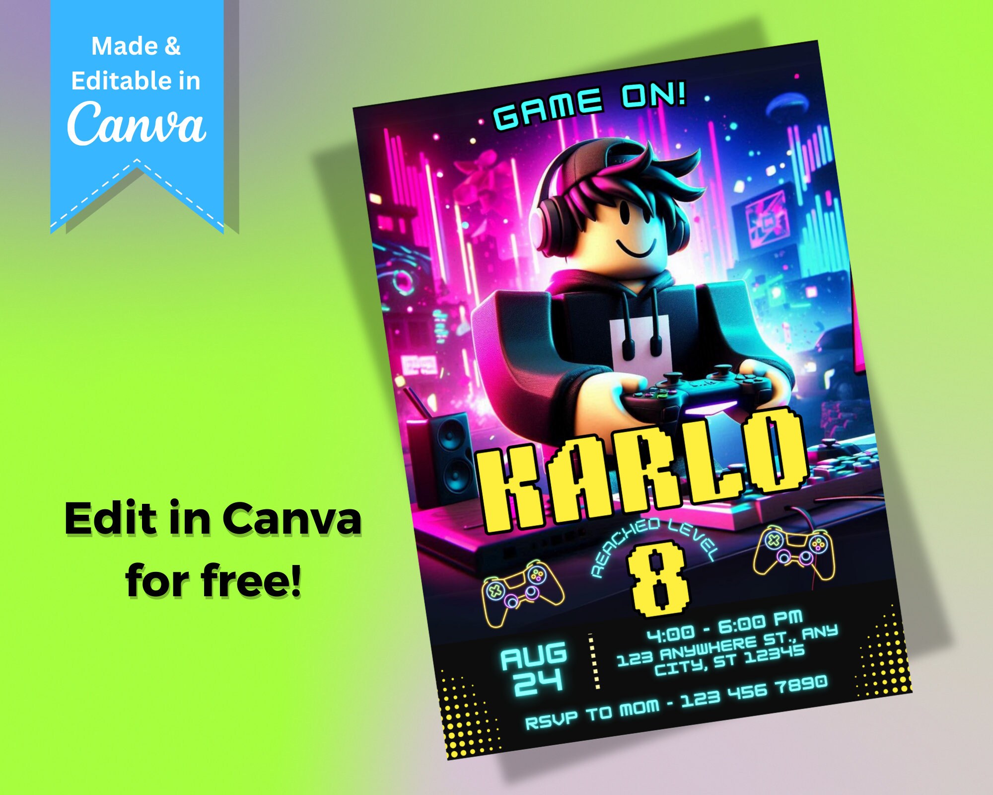 Roblox Boy Birthday Invitation Printable Roblox Gamer Birthday Party ...