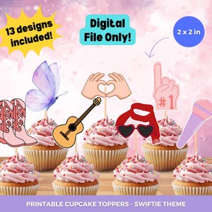 13 Swiftie Themed Cupcake Topper Printable TS Era Theme Birthday Party Decor Topper for Print PNG Decor 13 Designs Included Instant Download
