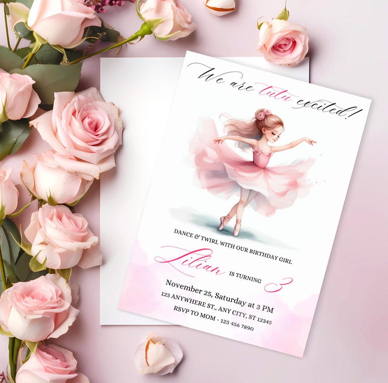 Editable Ballerina Birthday Invitation Template, Modern Tutu Cute ...