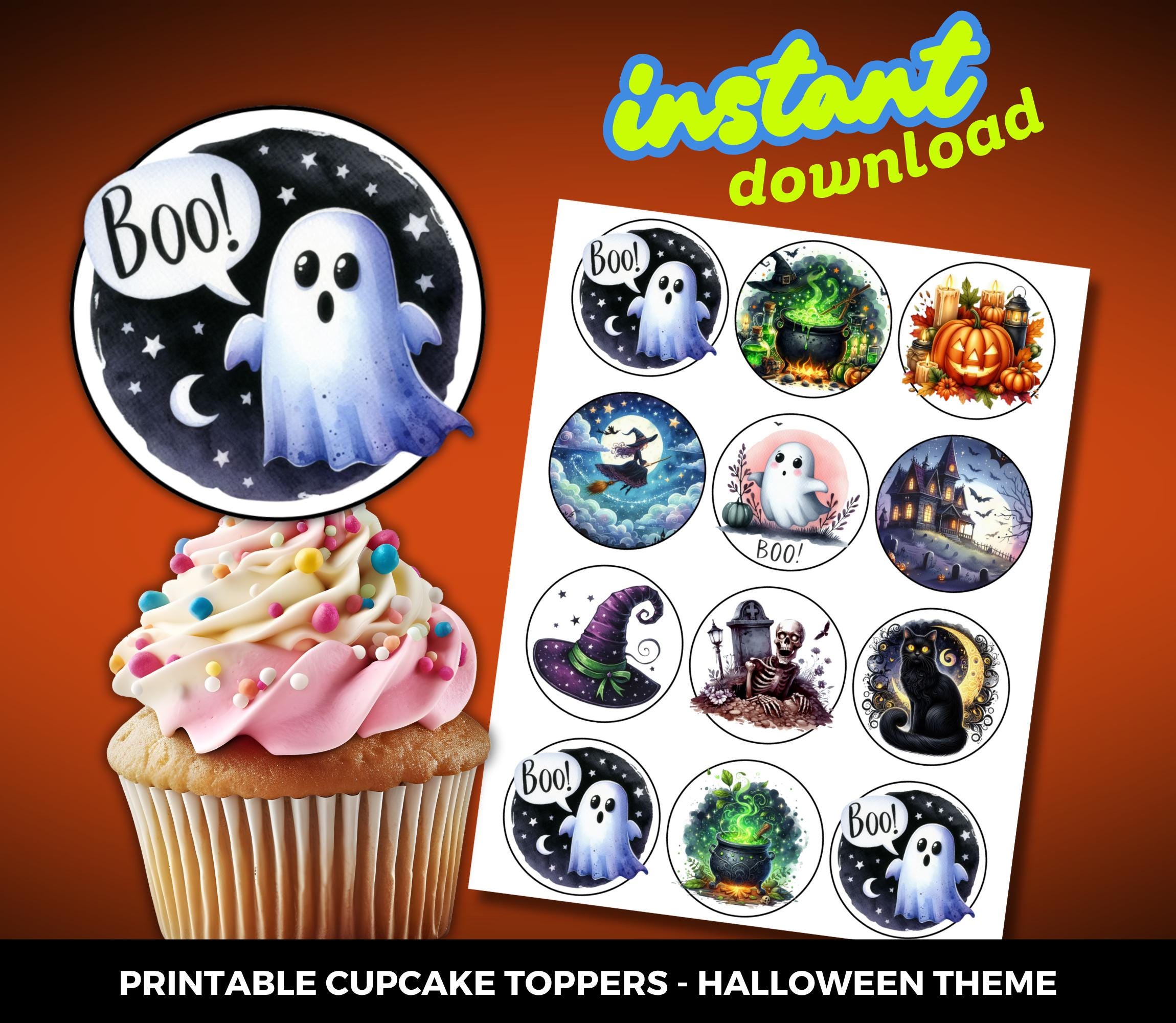 14 Stück Halloween Cupcake Topper – Süße Kuchen-Deko Mit Hexe, Kürbis, Geist & Fledermaus | Für Gruselige Partys & Kuchen