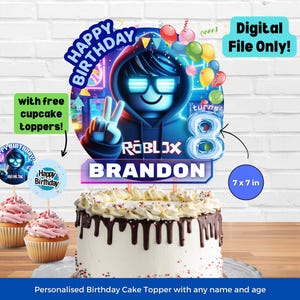 Personalized Blox Cake Topper for Boys Customizable Cake Topper for Boy Birthday Roblox Cake Topper Printable for Cake Decor Template PNG