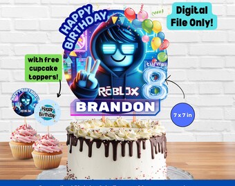 Blox Geburtstag Cake Topper Dekor für Jungen, Anpassbare Tortendekoration, Personalisierte Roblox Cake Topper druckbare Vorlage