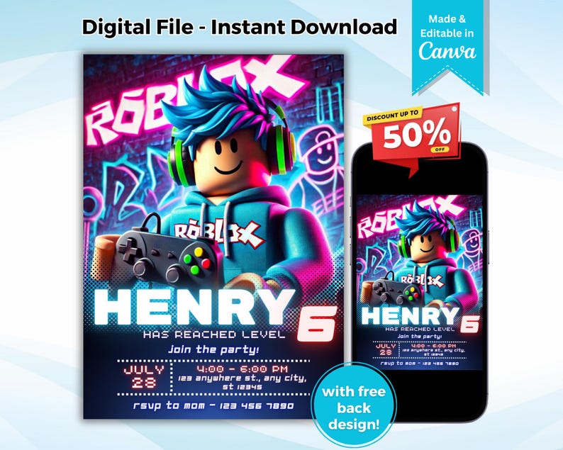 Editable Blox Boy Birthday Invitation Printable Template Birthday Party ...