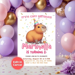 Capybara Birthday Invitation Editable Template Capy Birthday Invite Printable Capybara Kids Animal Lovers Rodent Theme Instant Download