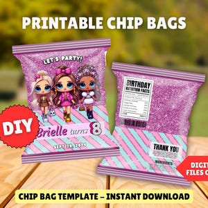Kleine Puppe Chip Tasche Druckbare Vorlage Angepasste DIY personalisierte Chip Tasche Modepuppe Überraschung Geburtstag Sofortiger Download Digitale Datei
