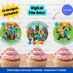 12 Minecraft Cupcake Topper Printable Minecrafter Creeper Birthday ...