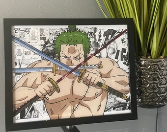 Tableau peint à la main Zoro, tableau manga une pièce sur verre