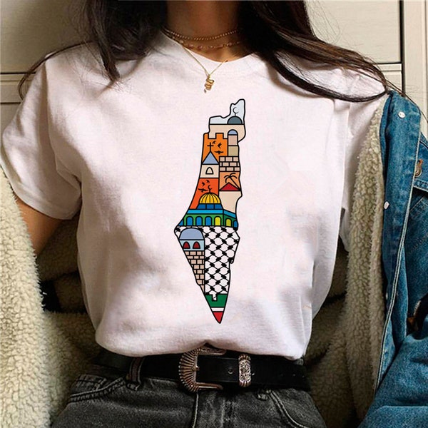 T-shirt manche courte en Coton Affichez Votre Soutien avec Nos T-shirts Engagés pour la Palestine, Non genré