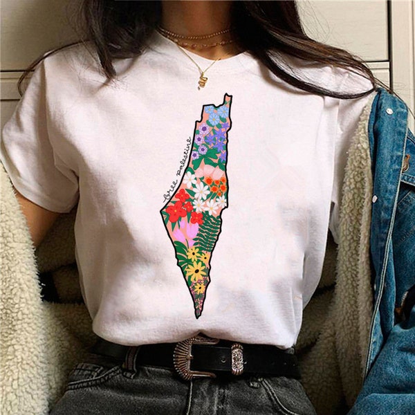 T-shirt manche courte en Coton Affichez Votre Soutien avec Nos T-shirts Engagés pour la Palestine, Non genré