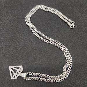 Vintage 925 Sterling Silver Geometric Diamond Shape (CZ) Necklace Length: 20&quot;