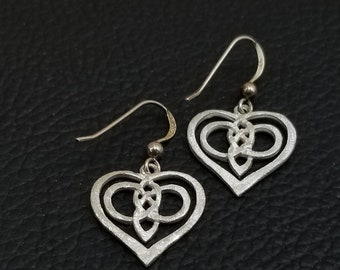 Vintage 925 Sterling Silver Dangling Celtic Heart Earrings