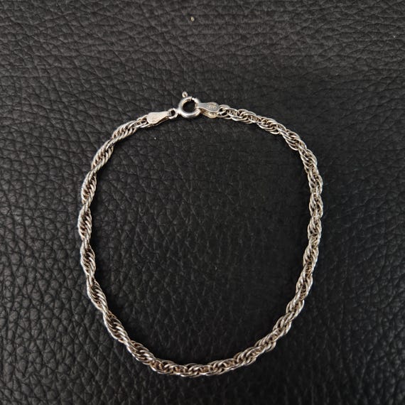 Vintage 925 Solid Sterling Silver Braided Rope Ch… - image 2