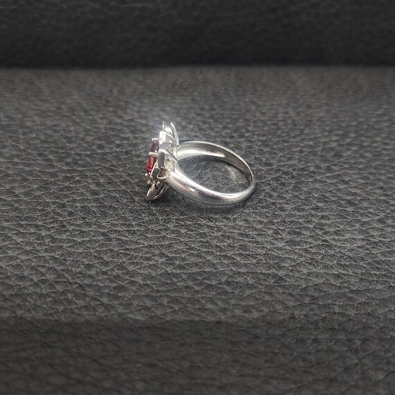 Vintage 925 Solid Sterling Silver Ruby Floral Hal… - image 3