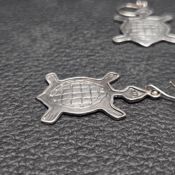 Vintage 925 Solid Sterling Silver Turtle Dangle E… - image 4