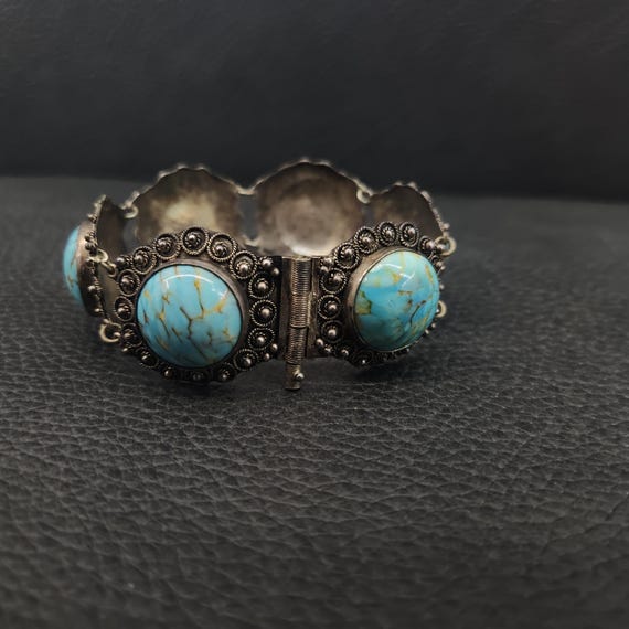 925 Solid Sterling Silver Round Turquoise Cabocho… - image 3