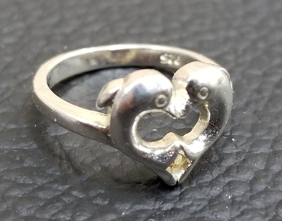 Vintage 925 Solid Sterling Silver Two Dolphin Hea… - image 1