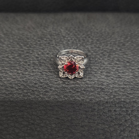 Vintage 925 Solid Sterling Silver Ruby Floral Hal… - image 2