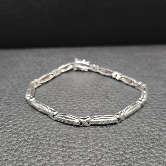 925 Solid Sterling Silver Rectangular Tennis Brac… - image 1