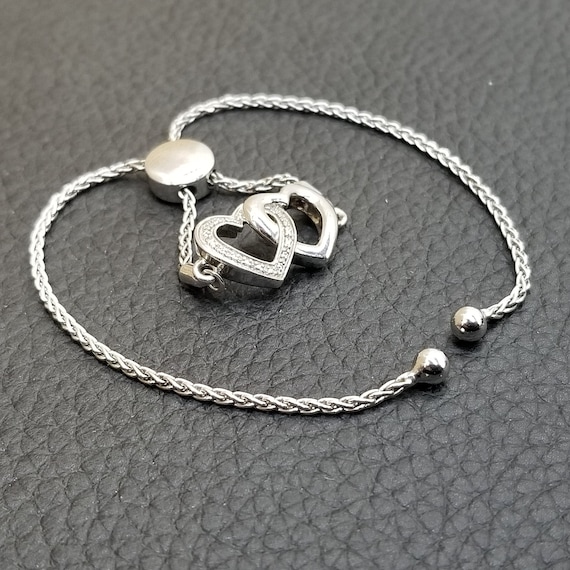 大きな取引 Vintage 925 Solid Sterling Silver Linked Heart Bracelet アクセサリー